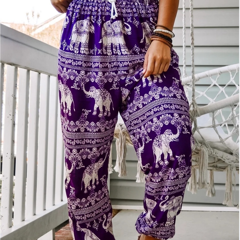 Elephant Print Purple Pants 100% rayon women
